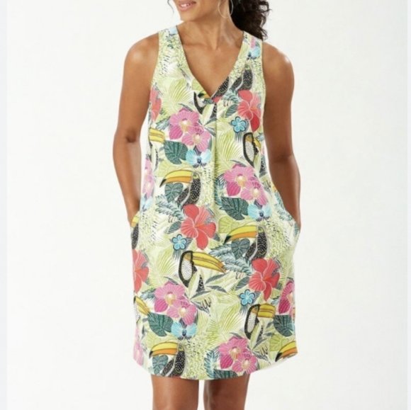 Tommy Bahama Dress If One Can Toucan Sleeveless Shift Dress. - Picture 3 of 16